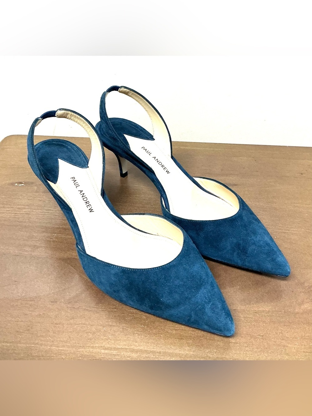 New Paul Andrew Rhea Italy 39.5 Deep Teal Suede PointedToe Slingback Pumps Shoes
